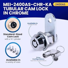 FJM Security 2400AS-KA Tubular Cam Lock with 5/8″ Cylinder and Chrome Finish,