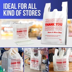 Thank You Plastic T-Shirt Bags 11.5×6.5×21 for Grocery Retail Shopping 50 pack