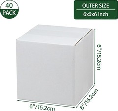 6x6x6 Inches Shipping Boxes Set of 40, White Corrugated Cardboard Box Literature