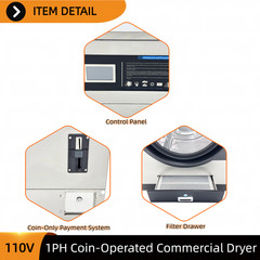 Commercial Gas Dryer 16kg Coin-Operated Laundromat & Industrial Use 110V 1-PH