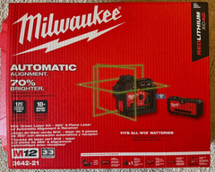 Milwaukee 3642-21 M12 Green 360 3-Plane Laser W/Automatic Alignment & Receiver