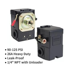 Air Compressor Pressure Switch 90-125 PSI, 26A Heavy Duty 1/4″ NPT Single Por…
