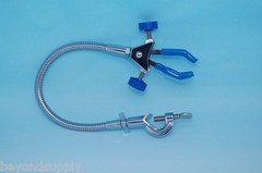 Lab snake S-shaped DOUBLE ADJUSTABLE Three Finger prong UNIVERSAL CLAMP new
