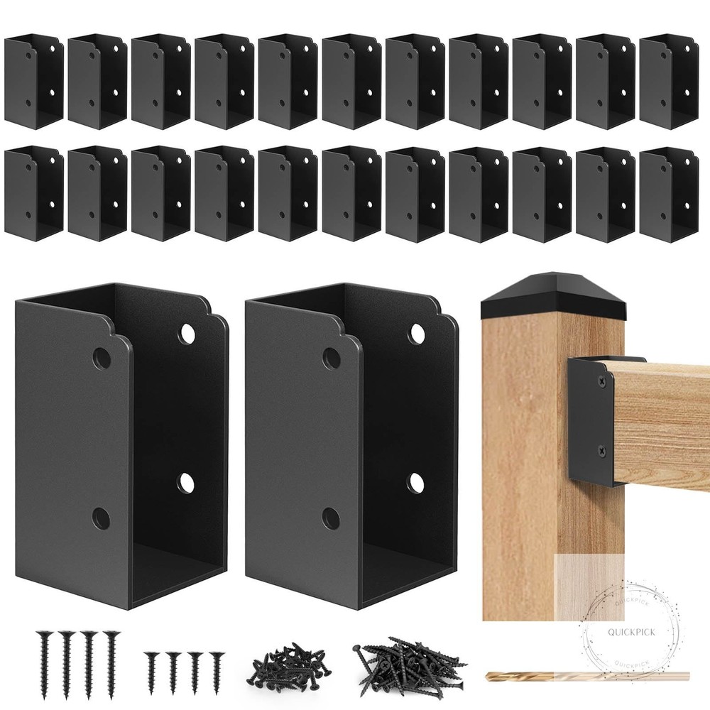 24 Pack Deck Railing Bracket Connectors for 2×4 Wood Posts, Heavy Duty Steel