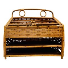 VTG Rattan Desk Organizer Bamboo Letter Tray Boho Basket Weave Office Storage