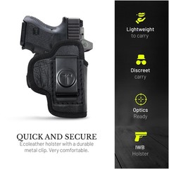IWB Leather Holster for Glock 26/27, M&P Shield, XDS, Taurus 709, Walther P22
