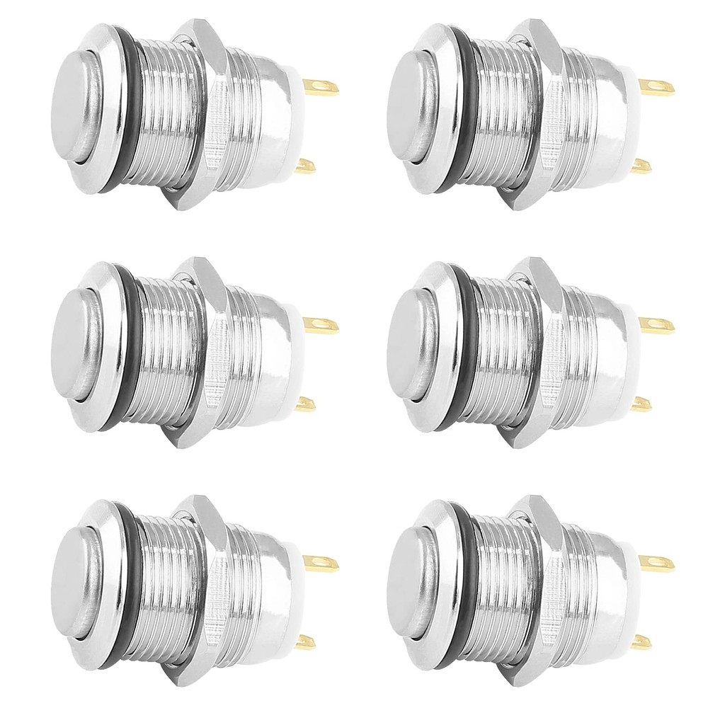 Zorfeter 6 Pcs 12mm Momentary Push Button Switch 2 (1/2 inch), Silver