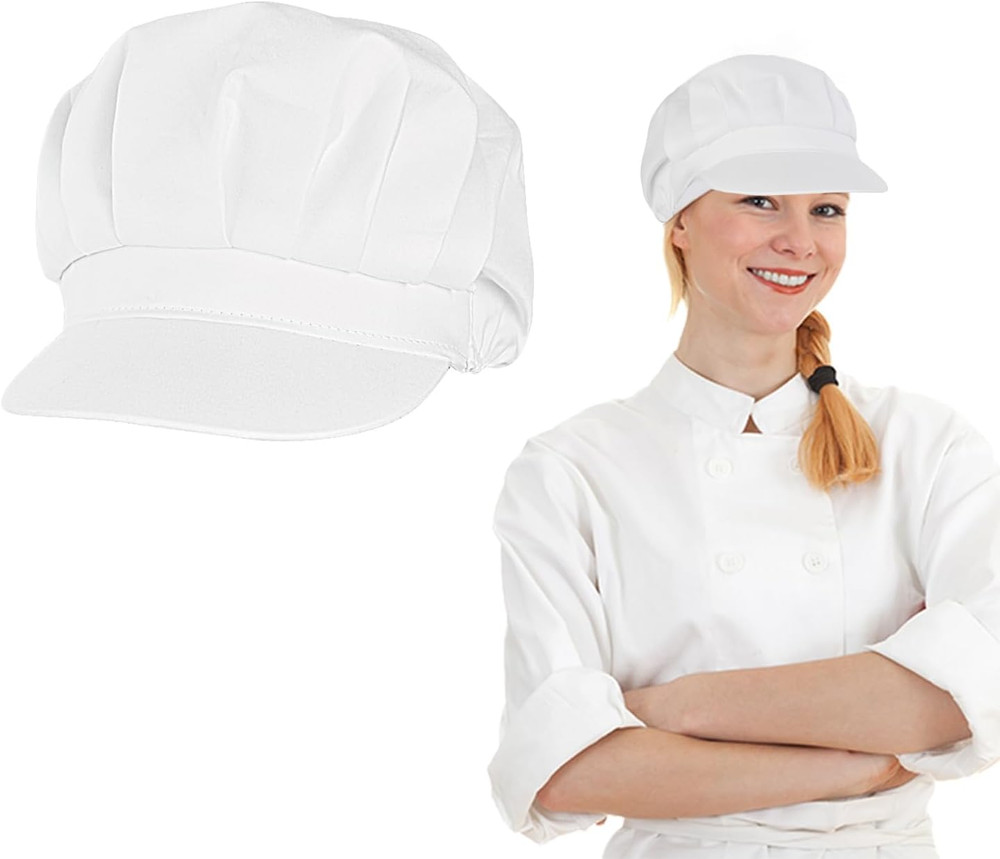 Chef Hat Adult Adjustable Elastic Baker Kitchen Cooking Cap, White, Women