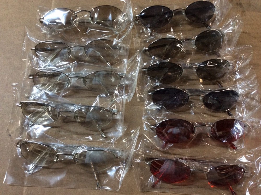 NEW ASSORTED BOX OF SUNGLASSES SUN GLASSES SET OF 11 GLASS COLORED SMALL LENS