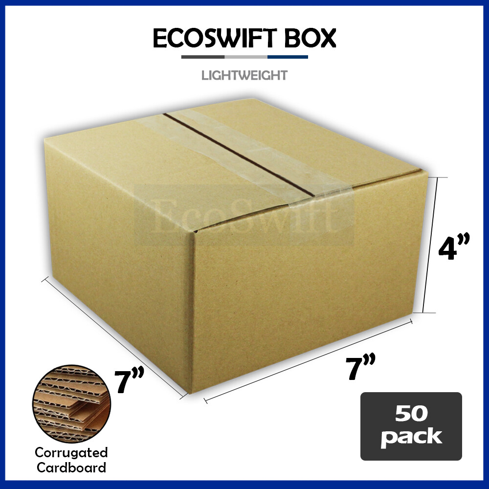 50 7x7x4 EcoSwift Cardboard Packing Moving Shipping Boxes Corrugated Box Cartons