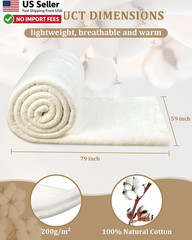 Grinding Natural Cotton Quilt Batting 59″ x 79″ Light Weight All Season FROM USA