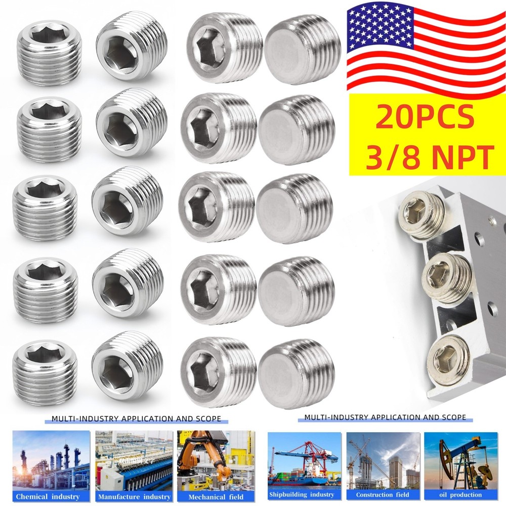 20pcs SS304 Pipe Plug 3/8″ NPT Male Thread Hex Internal Head Socket Fitting USA