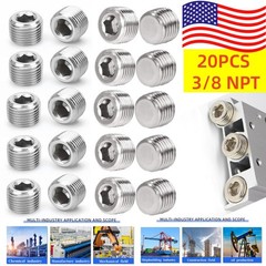 20pcs SS304 Pipe Plug 3/8″ NPT Male Thread Hex Internal Head Socket Fitting USA