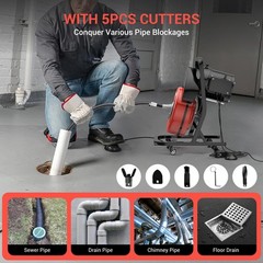 ⏯50FTx1/2 Inch Drain Cleaner Machine Sewer Snake Electric Drain for 2″ to 4″ Pip