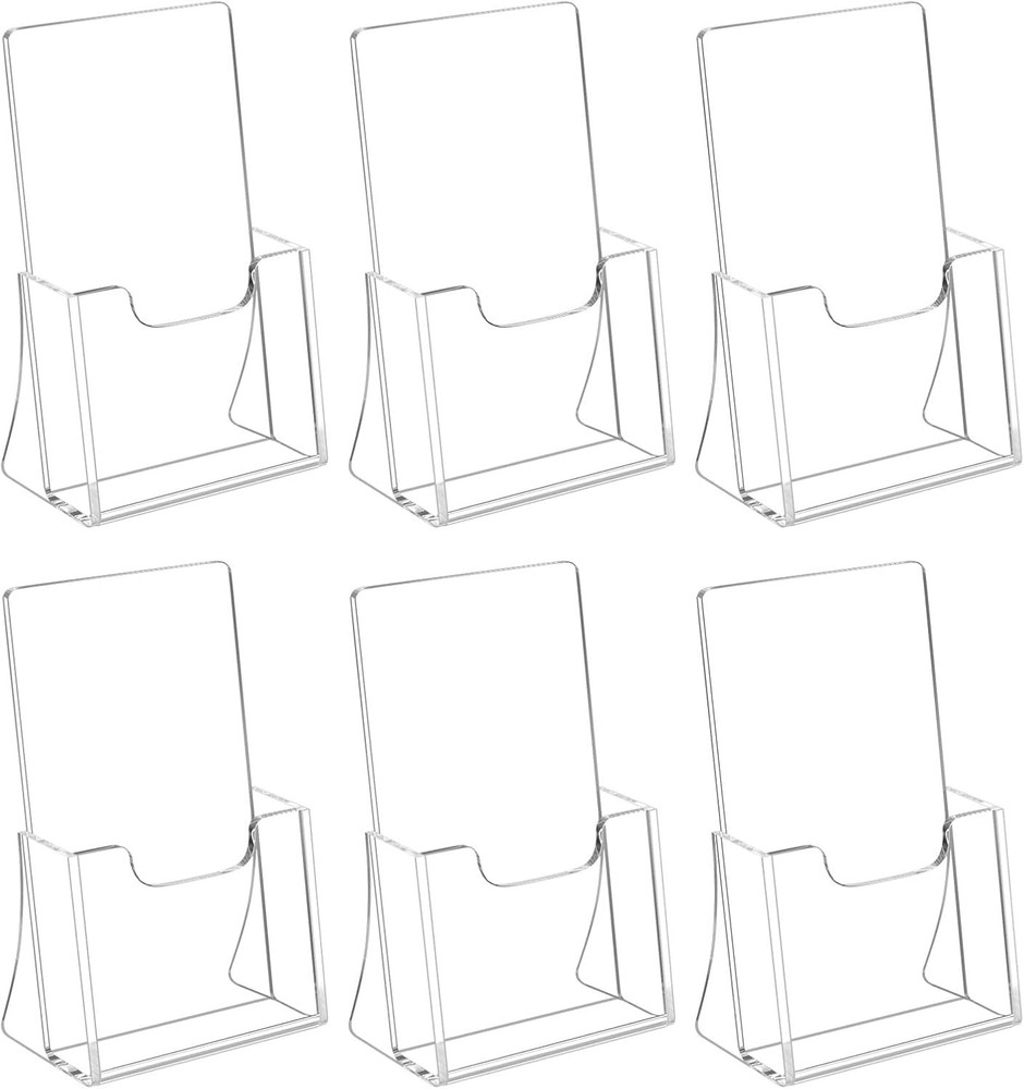 6 Pack Clear Large Brochure Holder With Business Card Flyer Stand AZM Displays