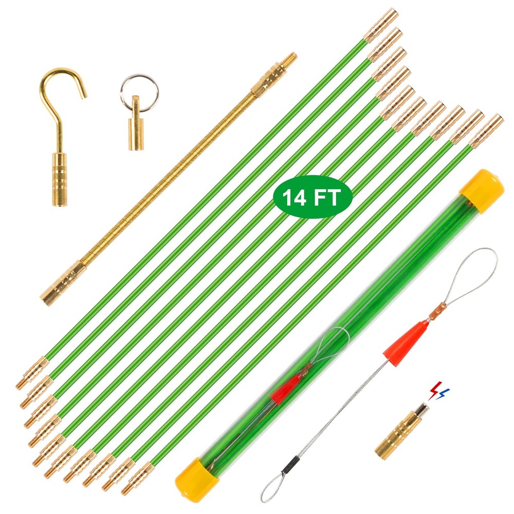 14FT Wire Fishing Tool Fish Tape Cable Rods, Bright Green Wire Puller with 5 …