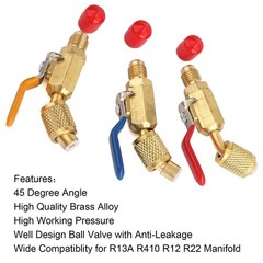 1/4″ SAE Angled Small Ball Valve 3PCS AC Refrigerant Charging Hoses