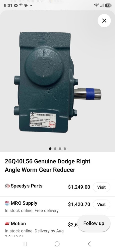 Dodge 23Q40L56 TIGEAR Worm Gear Speed Reducer 40:1 56C 1.5 HP New Other