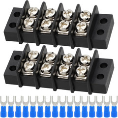 Terminal Block,2 Pack 4 Circuits 20-30A 200V-450V Dual Row Screw Terminals Strip