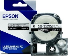 Epson LABELWORKS 203YLBWPX Black on White Shrink Tube 1/8″ (3mm) Tape **5-PACK**