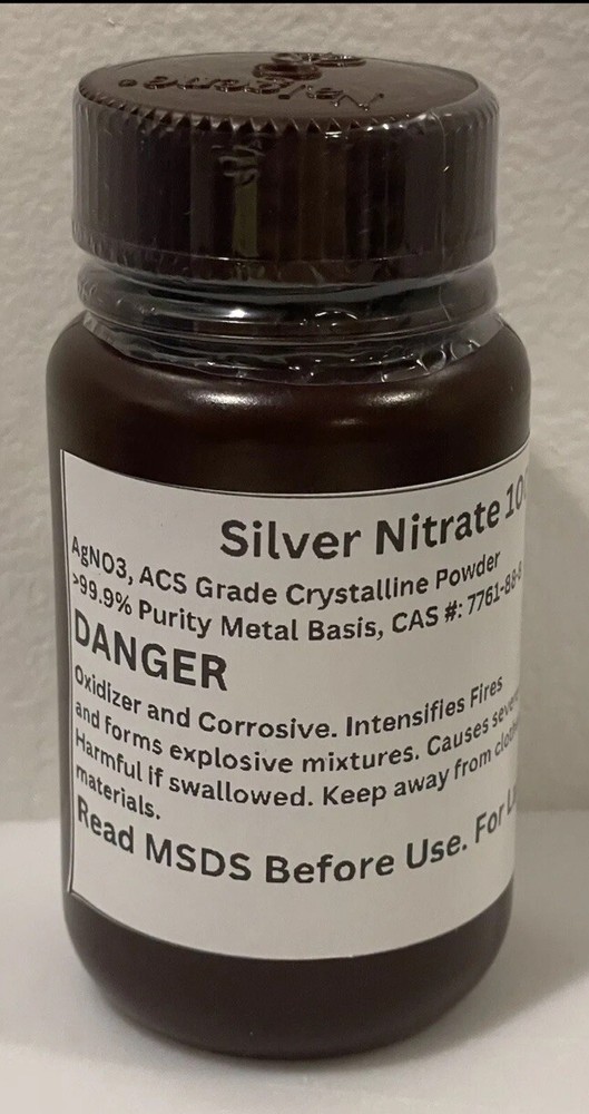 Pure Silver Nitrate Crystal 99.9+% ACS Grade 1/2 Pound 227 Grams