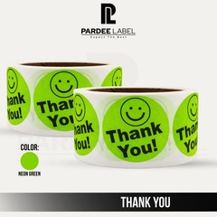 Thank You Stickers Neon Green 2” Circle – 250 Labels Per Roll – Smile Face