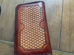Vintage Stamped Basketweave Leather Reinforced Stitched Organizer Calendar Book
