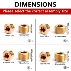 20PCS 1/4″ 1/8″ 3/8″ 1/2″ NPT Male Pipe Plug Brass Internal Kit-20pcs, Yellow