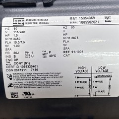 ADS 91-1001 / Weg Motor 1.5HP 115/230V Part-15354369 3450RPM – NEW SURPLUS