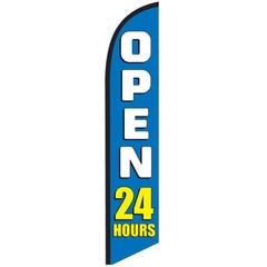 Open 24 Hours (blue) 12ft Feather Banner Swooper Flag – FLAG ONLY