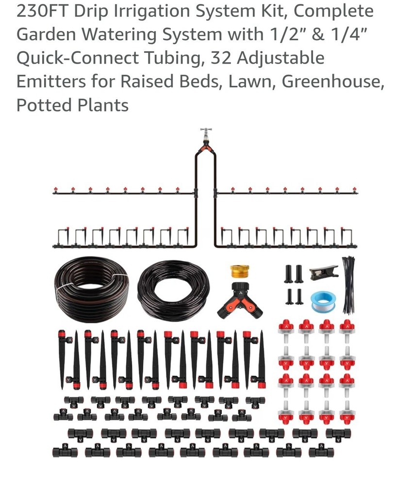 ANLEOLIFE 230FT Drip Irrigation System Kit with 1/2″ & 1/4″ Quick Connect Tubing