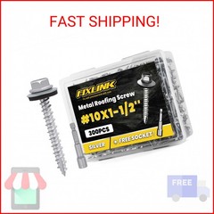Metal Roofing Screws #10 x 1-1/2″, 300 PCS, FIXLINK RUSPERT Hex Head Rubber Wash
