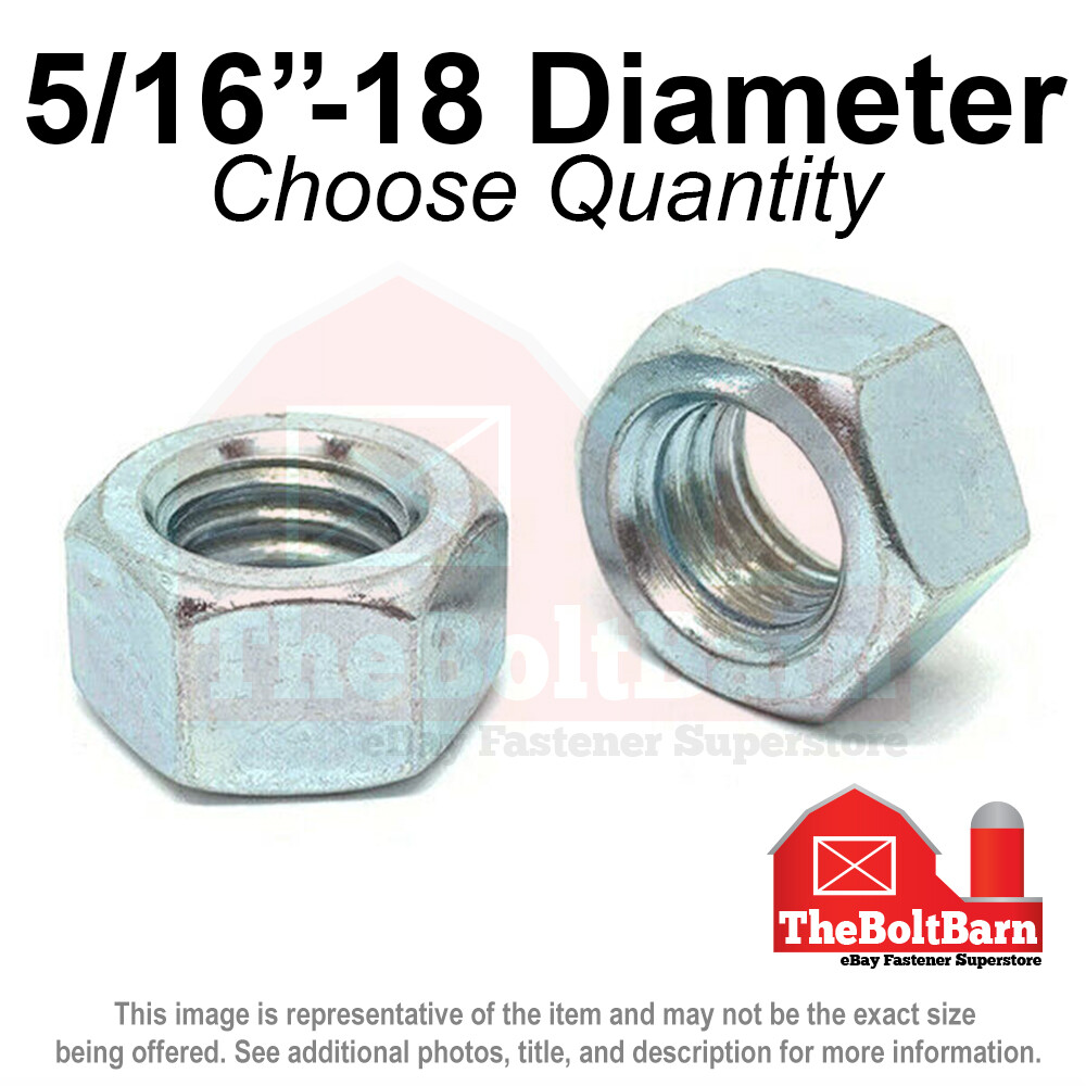 5/16″-18 Grade 5 Finished Hex Nuts Zinc Plated Coarse Thread (Pick Quantity)
