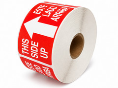 Spanish Labels – This Side Up 2×3 Glass Fragile Stickers 500 Each, 1-40 Rolls