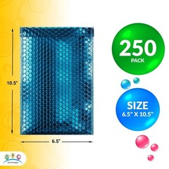 6.5 x 10.5 Blue Metallic Bubble Mailers Padded Envelopes Self-Sealing 250 Pack