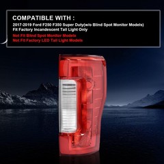 Tail Light w/o Bulbs w/o Blind Spot Ford F250 F350 Super Duty 2017-2019 Right
