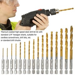 32pc 1/4” Hex Shank Titanium Coated Steel DRILL BIT Set Metal Wood Quick Change
