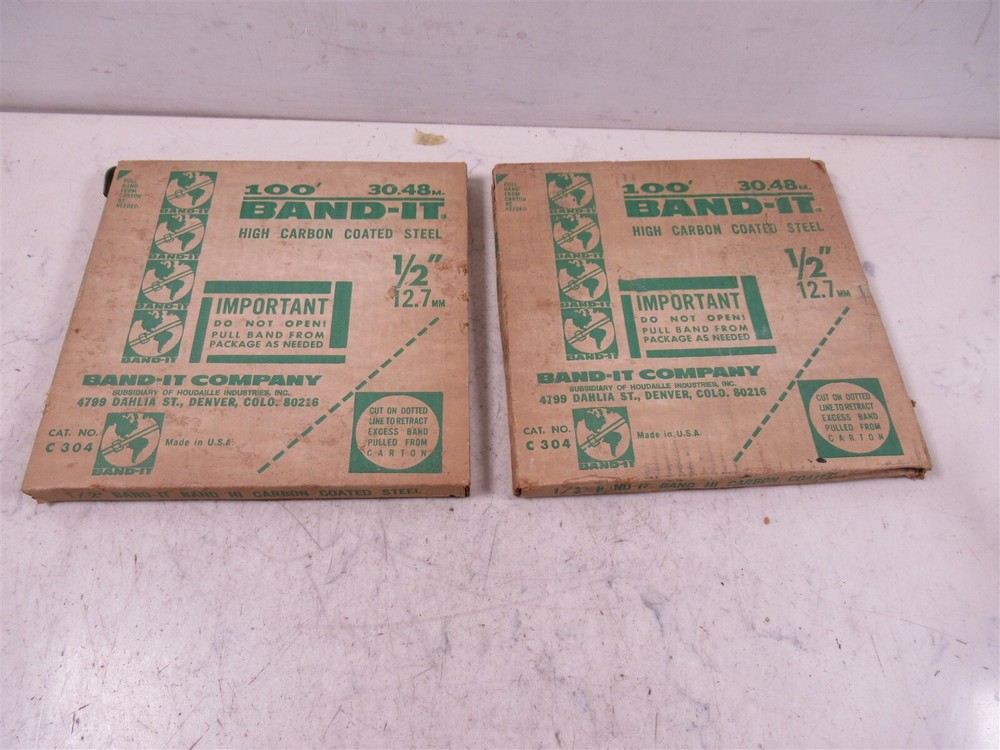 Lot of 2 Boxes of Band-It C304 100′ High Carbon Coated Steel 1/2″ Vintage