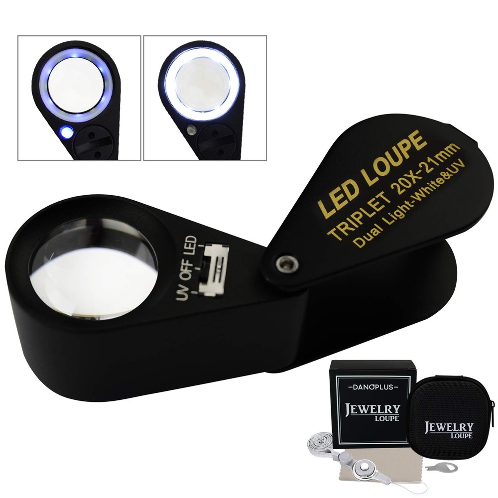 20x Magnifier Jewelry Loupe LED UV 21mm Triplet Lens Magnification Power