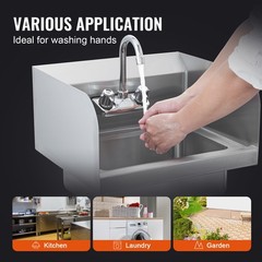 VEVOR Wall Mount Hand Wash Sink 17″x 15″ Stainless Steel w/ Faucet & Splash NSF