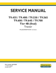 New Holland T9.435, T9.480,T9.530,T9.565,T9.600,T9.645,T9.700 T4B Service Manual
