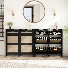 Fluted Coffee Bar Cabinet Adjustable Shelves Press-Spring Door 2Pc 31.5in