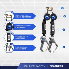 Palmer Safety Fall Protection SRL121132T Twin SRL 6′ Lightweight Web with…