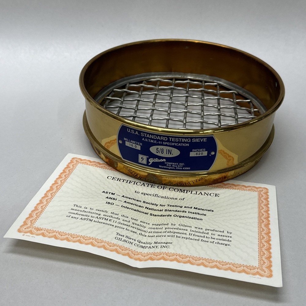 NEW Gilson 8” Brass 0.625″ USA Standard Testing Sieve 16mm / 0.625” ASTM 5/8in