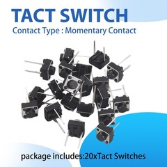 20 Pcs 6x6x5mm Momentary Tactile Tact Push Button 2 Pin DIP Through Hole P8B9