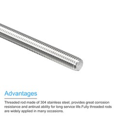 Fully Threaded Rod M10x500mm 1.5mm Pitch 304 Stainless Steel Right Hand
