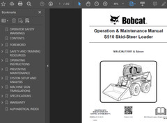 BOBCAT S510 SKID STEER LOADER MANUAL OPERATORS SERVICE REPAIR SHOP OWNERS PDF