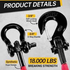 Recovery Strap (18,000lb.) 4FT with Winch Hook and D-Ring for ATV Mud Recovery