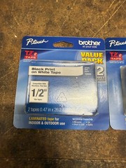 2 Brother 2 Pack TZe-2312PK – 1/2″ Black on White P-Touch TZe Tape Sealed (NEW)