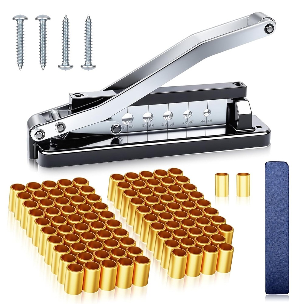 Heavy Duty Bench Hose Crimper Kit Ferrules 50x 0.593″ & 50x 0.625″ ID Ferrule